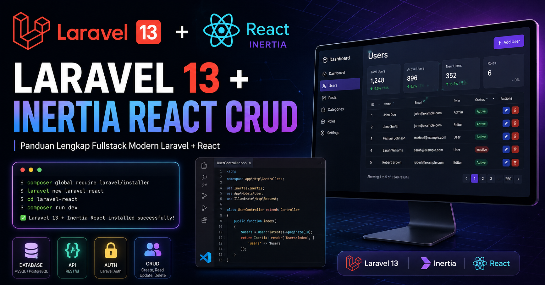 Laravel 13 Inertia.js React CRUD Modern Fullstack